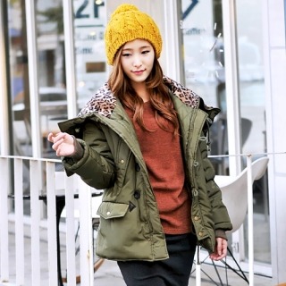 호피오픈후드 누빔패딩점퍼